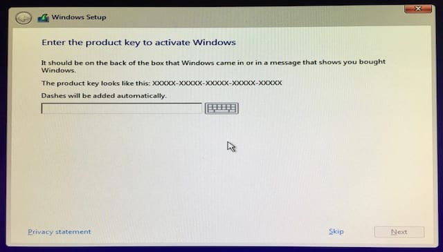 Entrez la clé de produit pour activer Windows