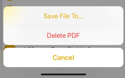 Tapping "Done" on the PDF displays this dialog