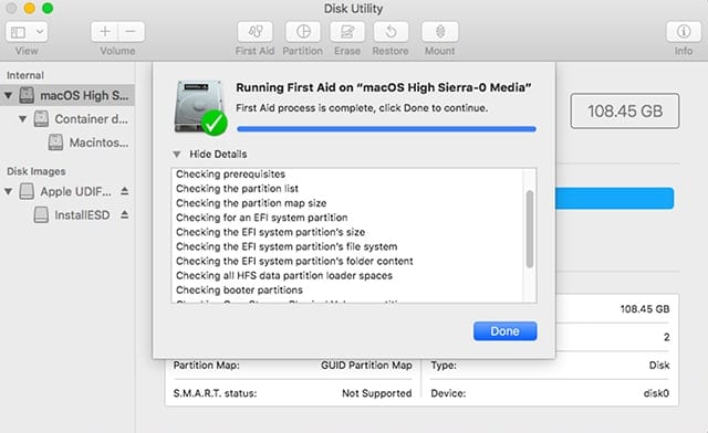 La fonction de premiers secours de l'Utilitaire de disque permet de vérifier l'état du lecteur d'un Mac.