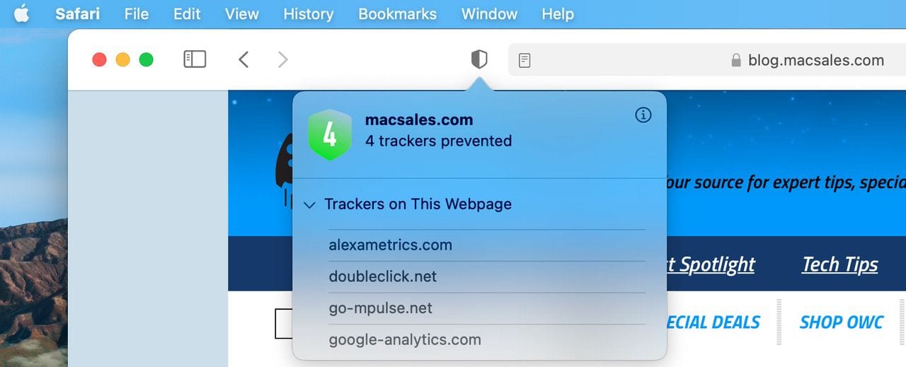 The new Safari privacy report and opaque dialog window