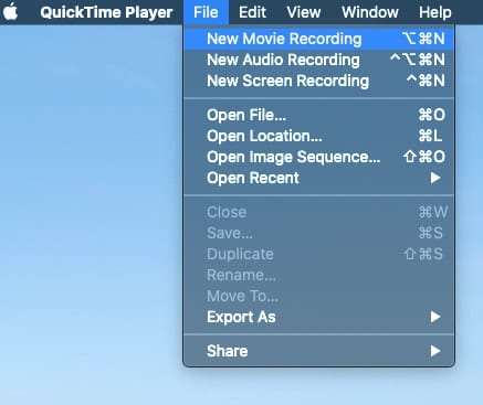 Select New Movie Recording from the QuickTime Player File menu.