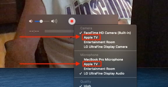 Select Apple TV from both the Camera and Microphone settings.